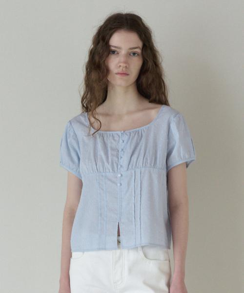 POLKA DOT PUFF SLEEVE BLOUSE LIGHT BLUE