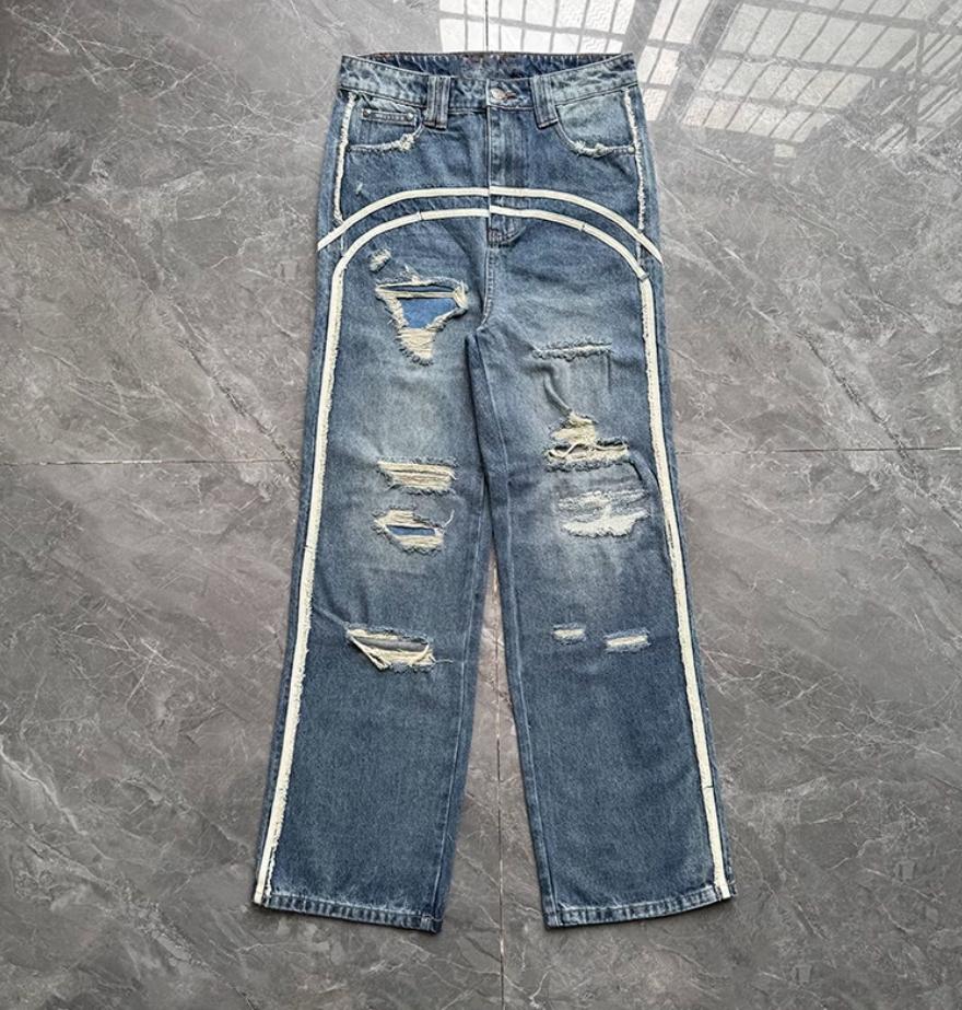 Blue Double Lined Tattered Jeans | Maya - XG