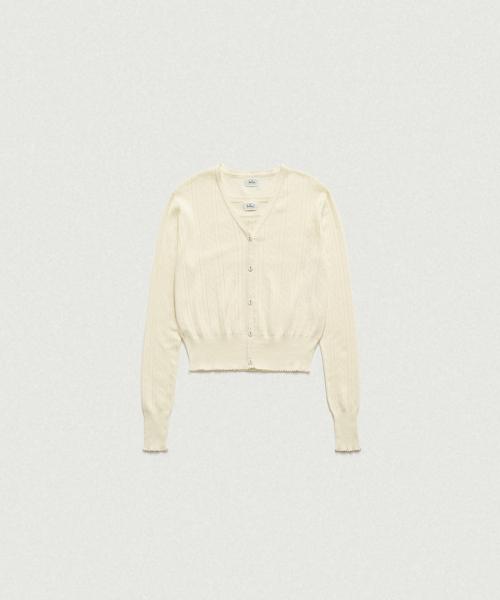 Cotton Eyelet Knit Cardigan Ensemble With Sleeveless Top_Light Yellow