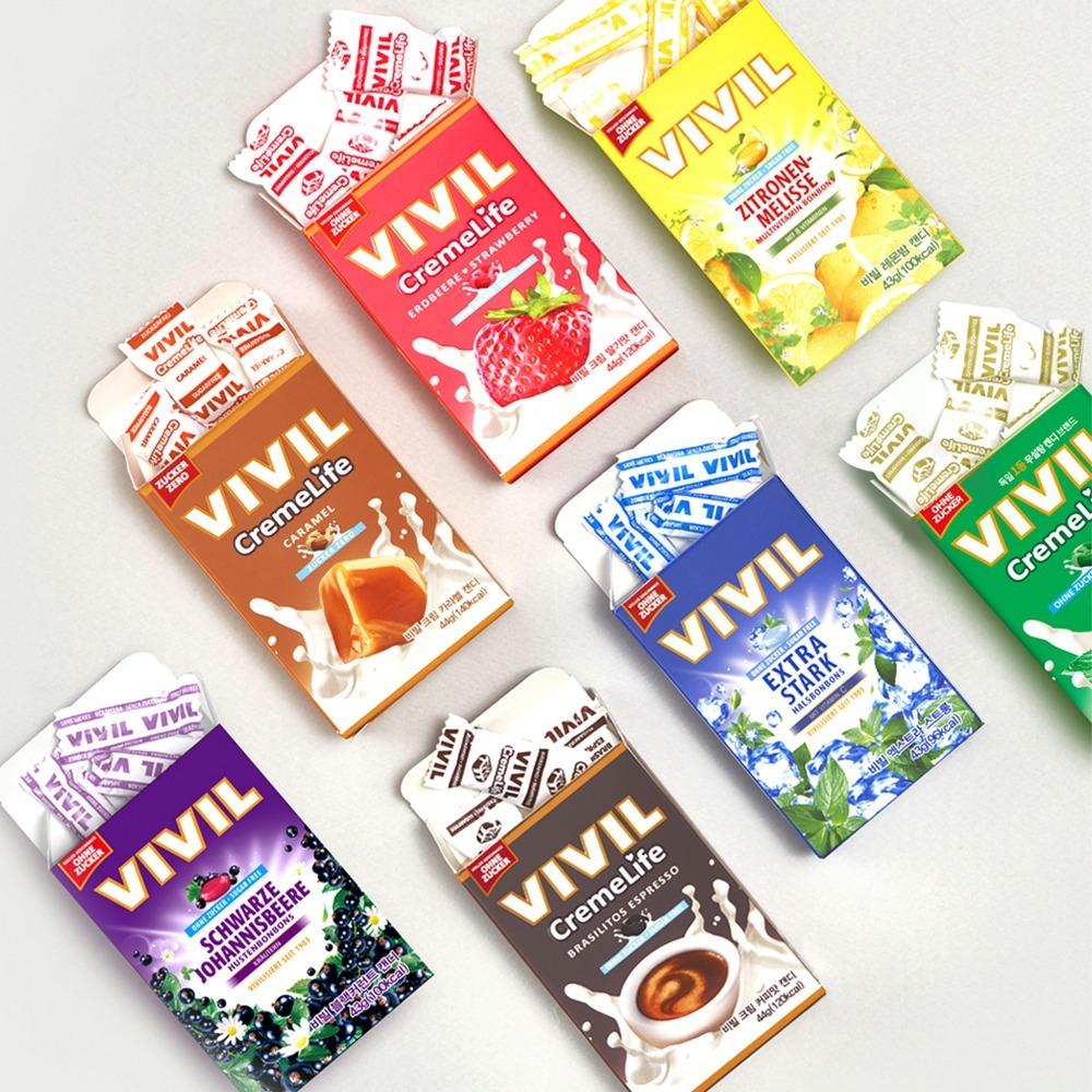 비빌 크림캔디 / 엑스트라 민트 / 레몬밤 허브 / 블랙커런트 / 복숭아, 민트 (9종)