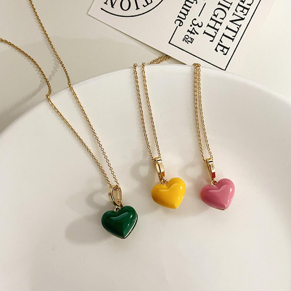 컬러 하트 팬던트 탈부착 체인 목걸이 3컬러