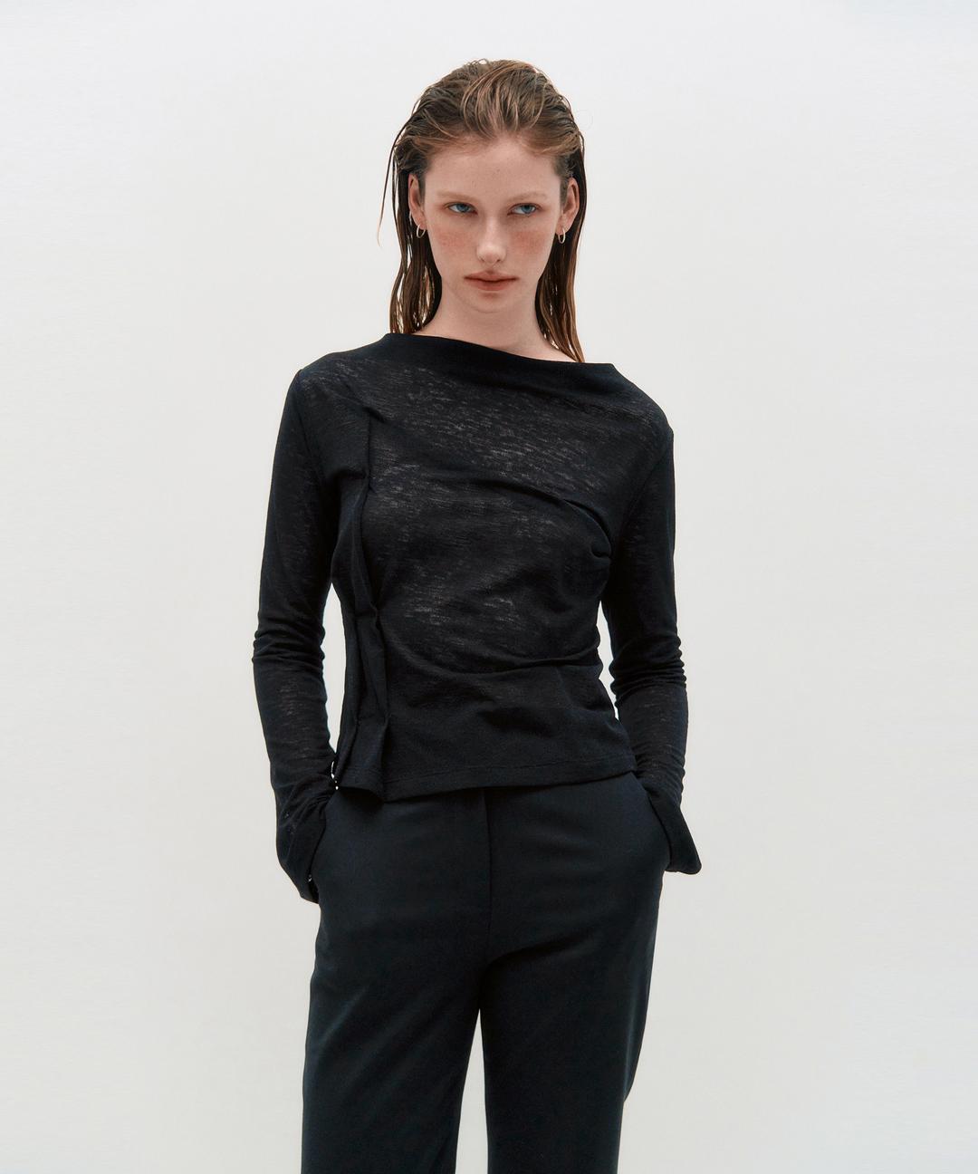 DOZI - Draped Jersey Top _ BLACK