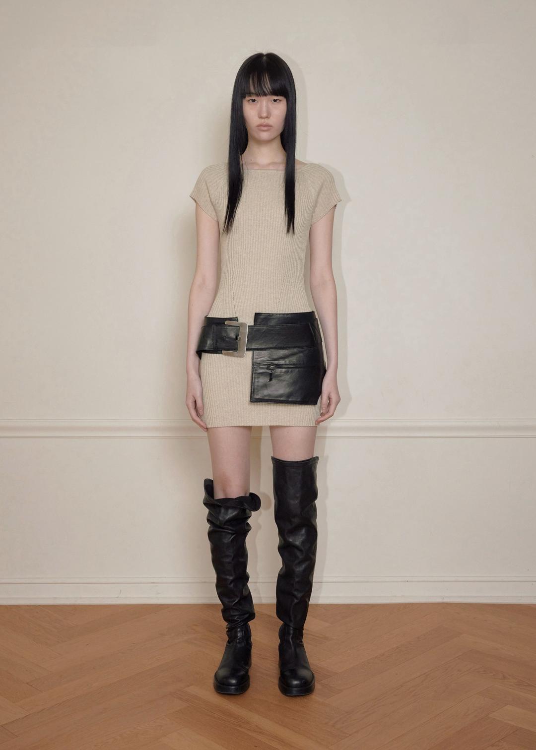 HALF REGLAN KNIT DRESS, BEIGE