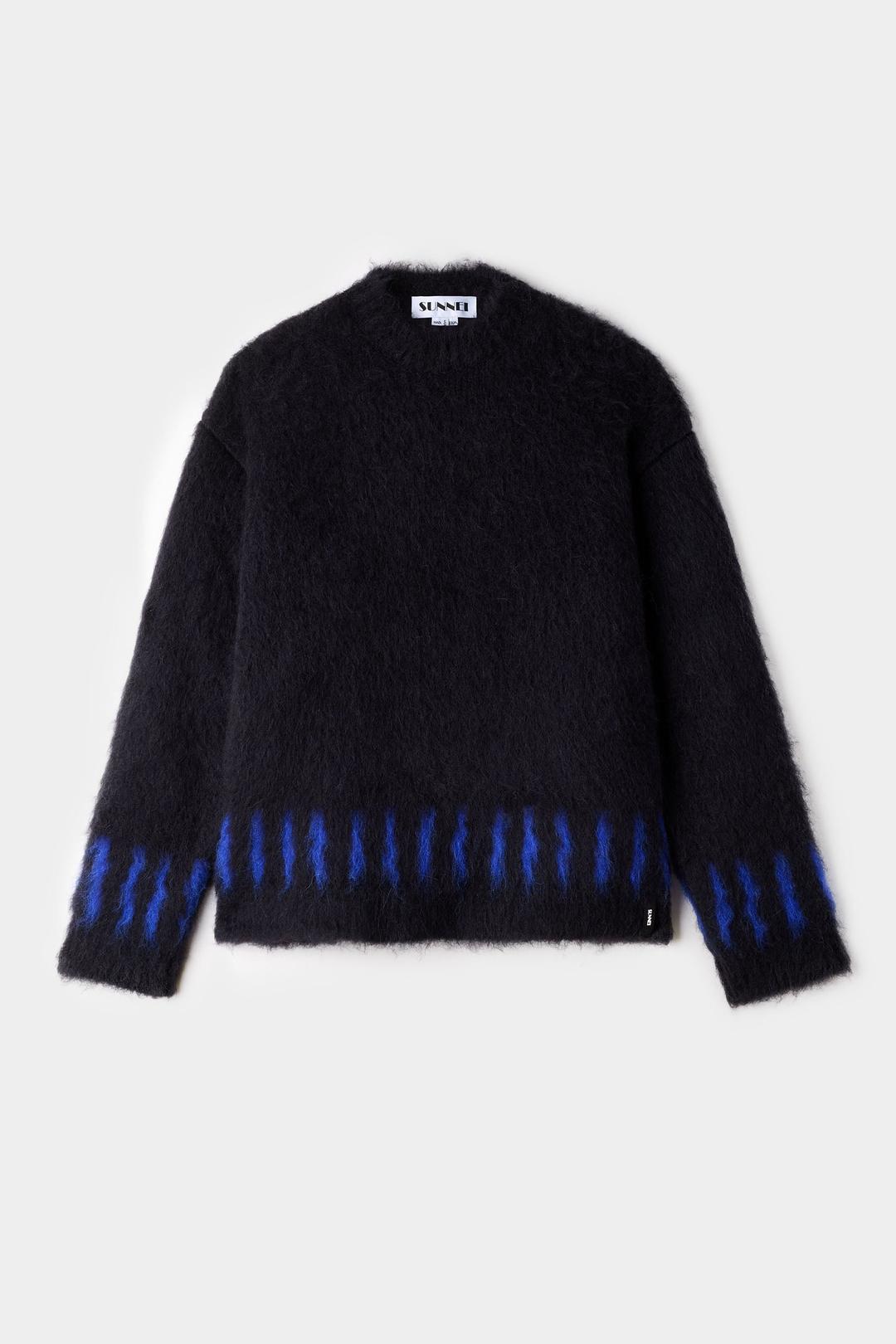 HAIRY KNIT ROUND NECK SWEATER / dark navy - XS