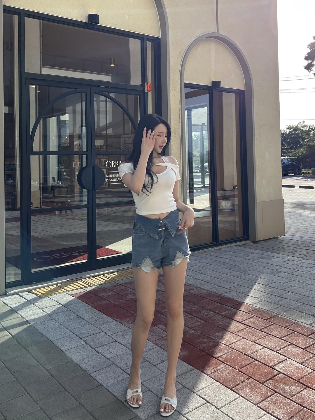 폴딩 벨트 숏 데님 팬츠