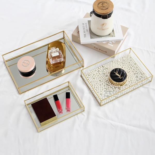 골드 프레임 사각 유리 미러 트레이 화장품 정리대 보관함 수납함