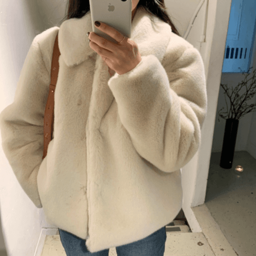 가을 겨울 토끼 코트 크롭 털카라 자켓