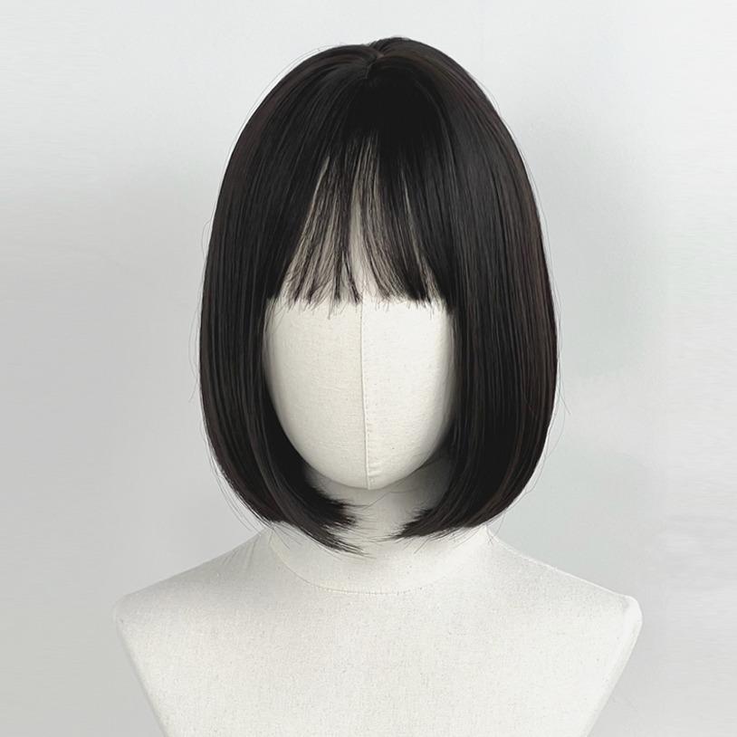 흑갈색 C컬 단발 통 가발