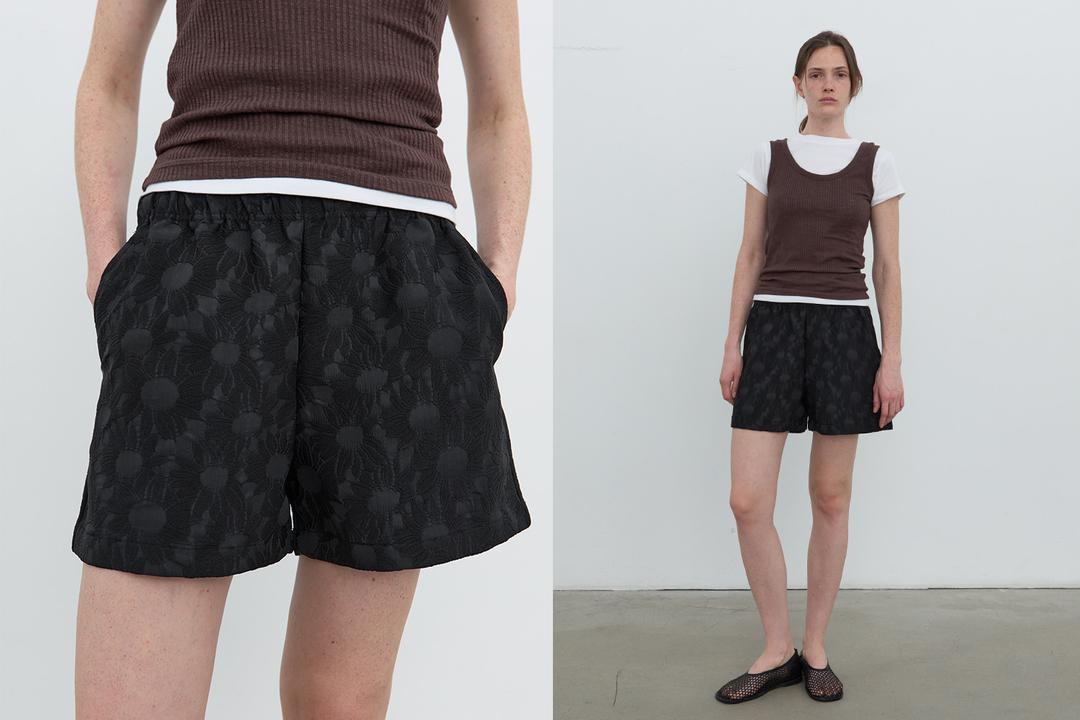 Flower jacquard shorts (black)