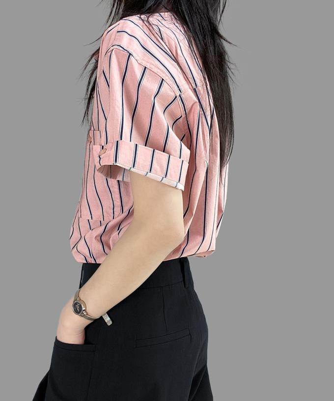 3미닛룩 네추럴코튼 하프셔츠