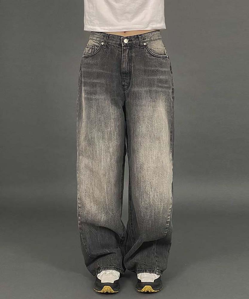 여성 흑청데님 시와워싱 보이핏 벌룬핏 와이드 빈티지워싱 데님팬츠