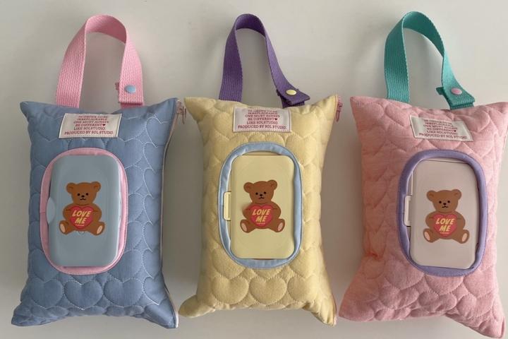 하트 누빔 물티슈 파우치 티슈케이스 차량보관 (3color)