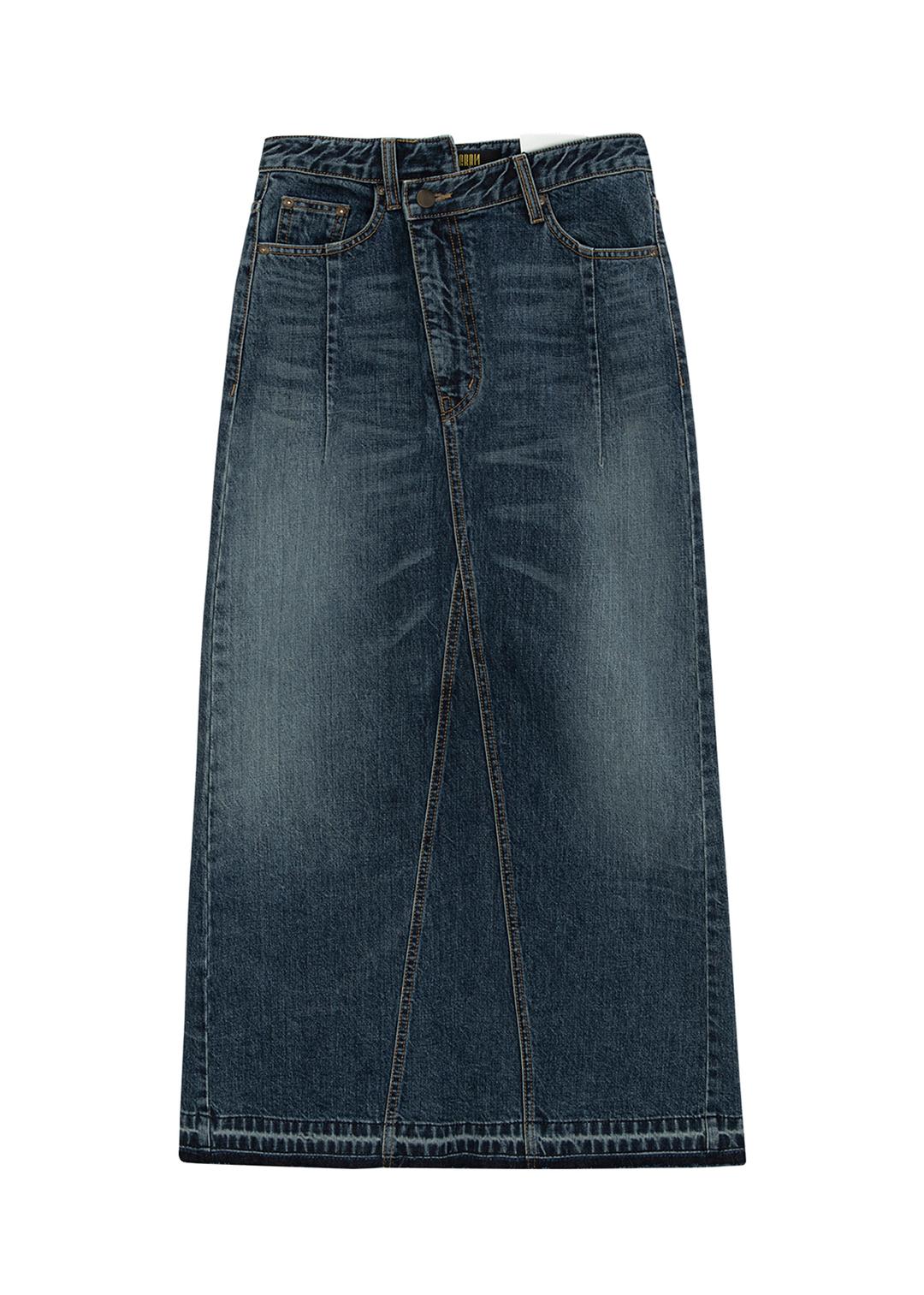 언밸런스 데님 롱 스커트