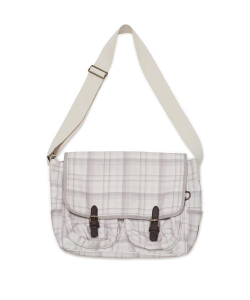 빈티지 체크 메신저 백 (핑크 그레이)