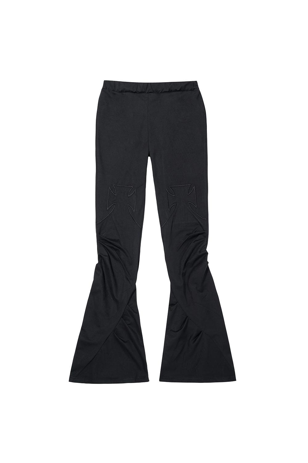 Cross embroided bootcut pants