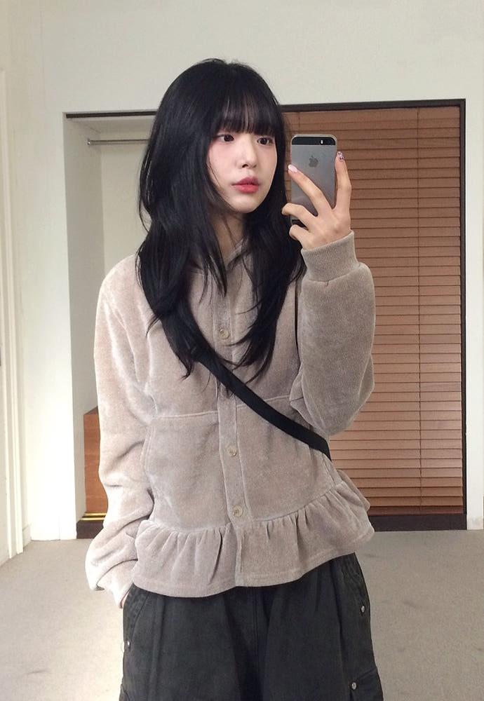 프릴 도톰 후드 버튼 가디건 (2color)