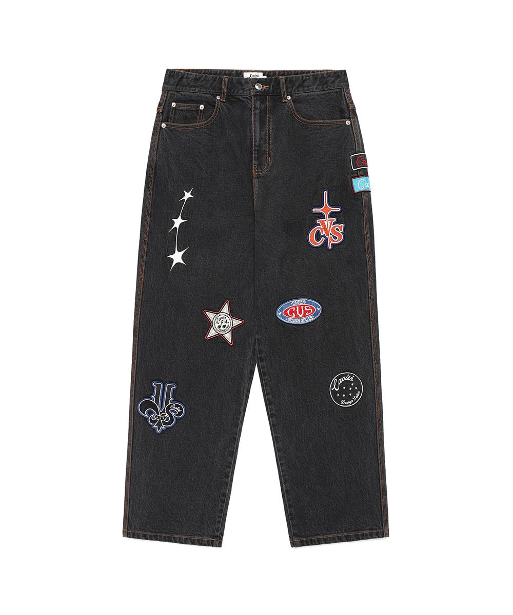 PATCHWORK DENIM PANTS[BLACK]