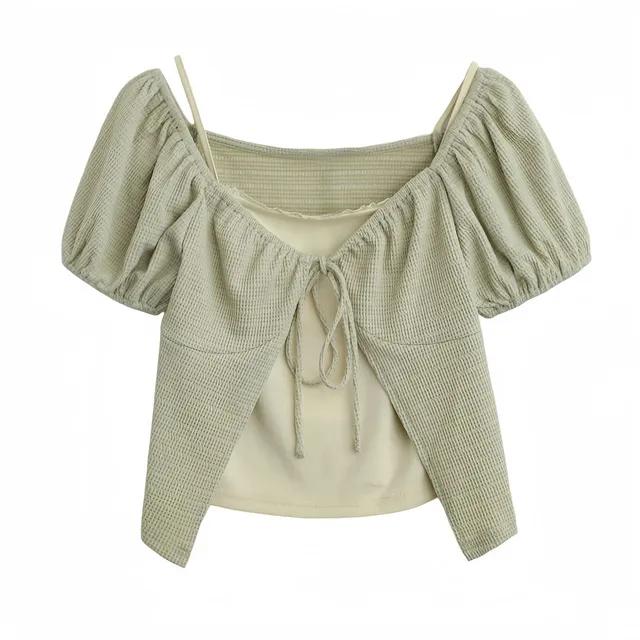 [당일출고2color/세트구성👍🏻]일체형 퍼프반팔 리본 가디건+나시세트