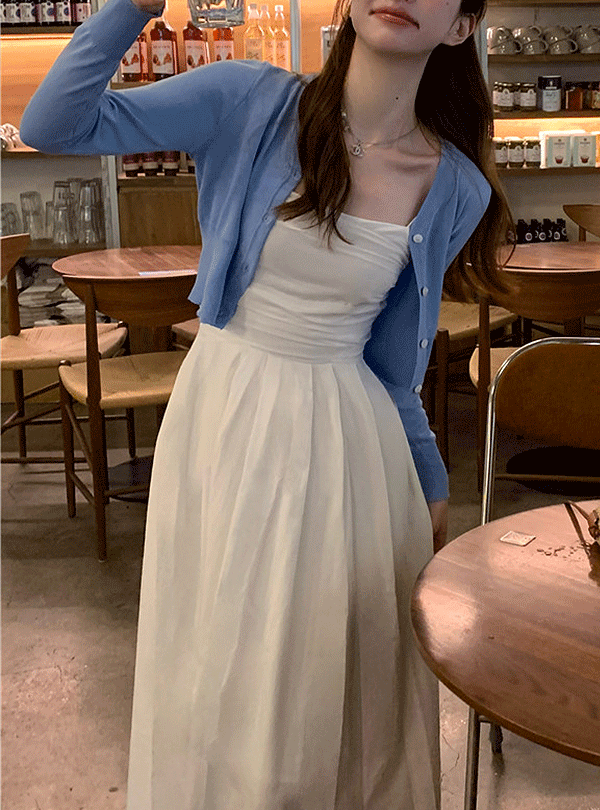 어썸앤드  💛휴양지룩💛세미 나시 롱원피스 가디건 세트