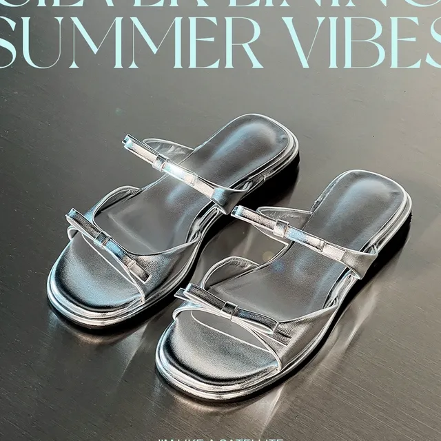 Silvery Ribbon Flat Sandals