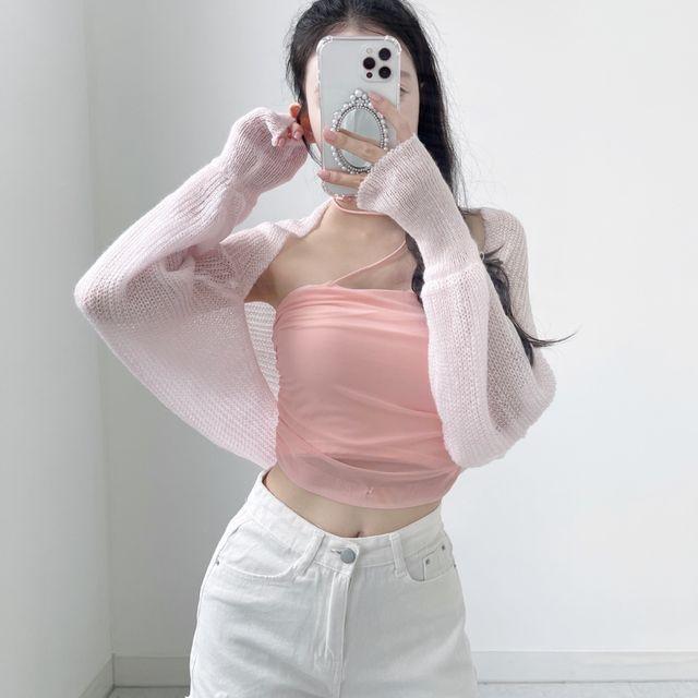 (세트할인/개별구매가능) 스트랩 쉬폰 셔링 드레이프 나시 탑 + 시원한 가오리핏 가디건 여리여리 끝판왕 여신핏