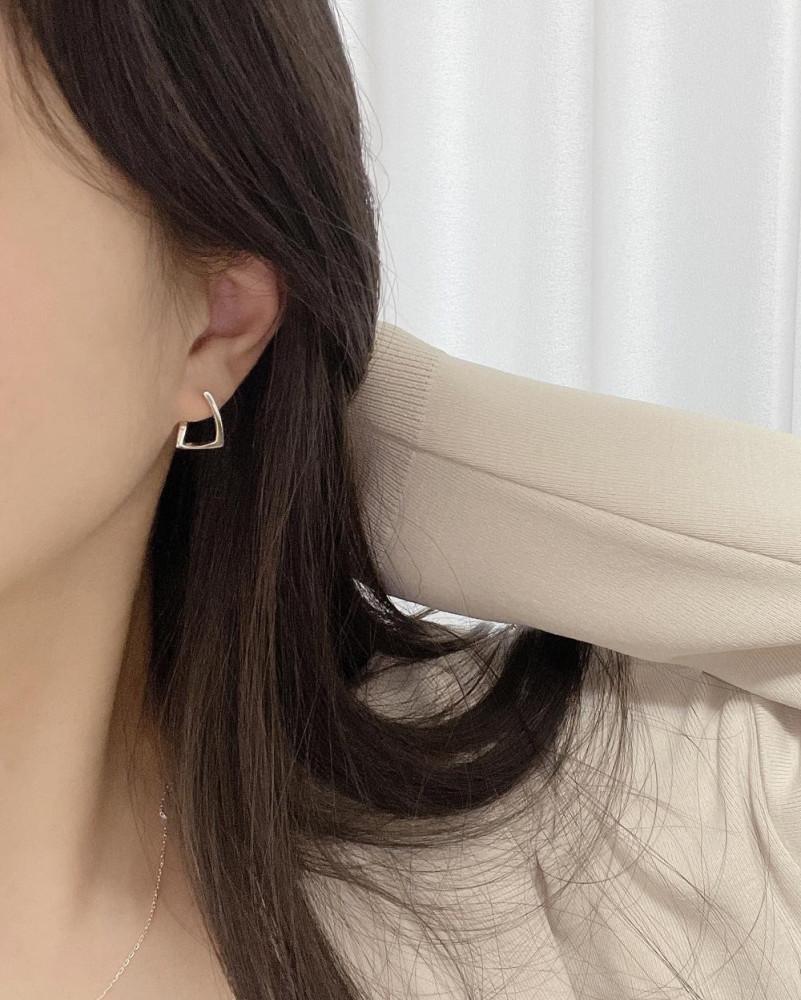 실버925 트위스트 스퀘어 원터치 링귀걸이 (실버,로즈골드,골드)