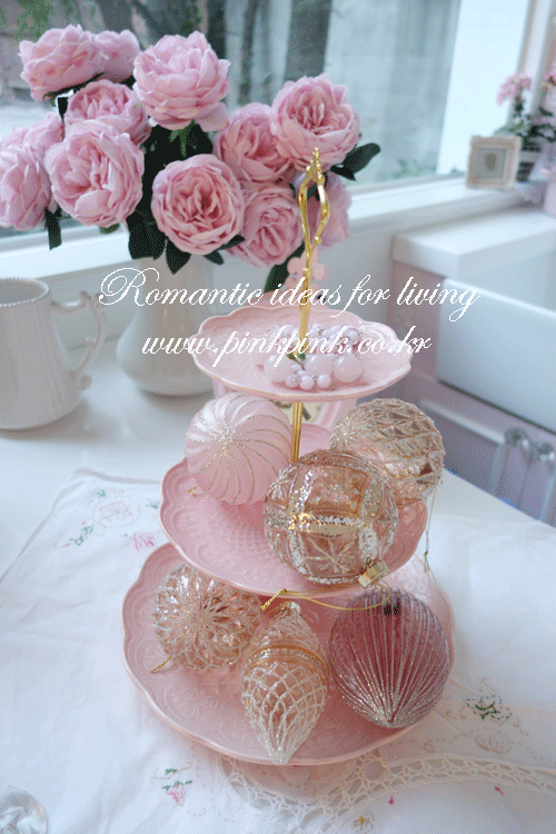 핑크앤골드 3단 티 트레이