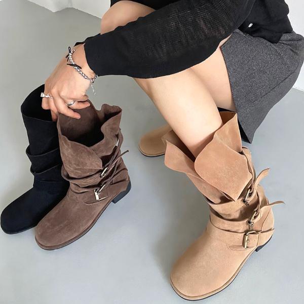 자하블 스웨이드부츠 웨스턴 종아리 버클 하프 키높이