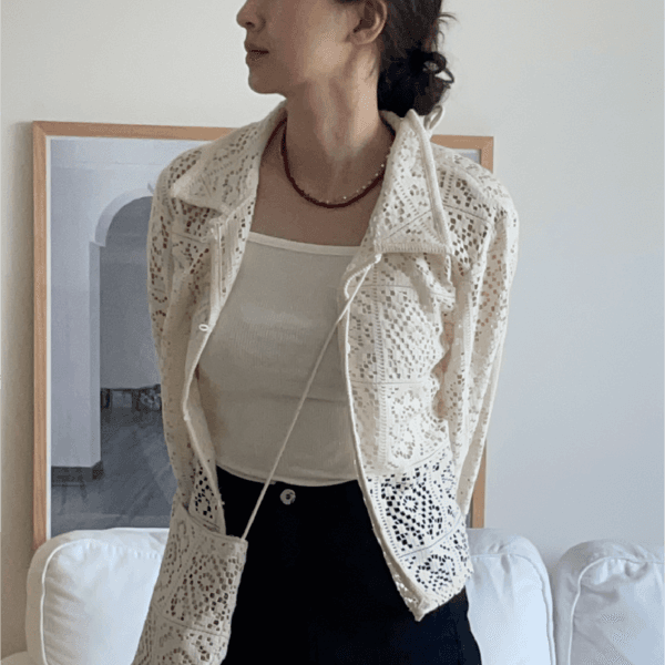 레이스 뜨개 가디건 (가방 세트)