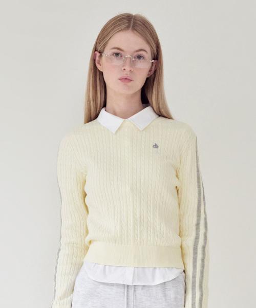 키르시 플레인 라인 포인트 케이블 니트 [아이보리]