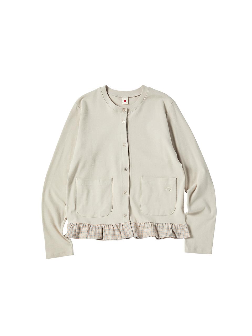 W CHECK FRILL CARDIGAN [GRAY] | (주)원더플레이스