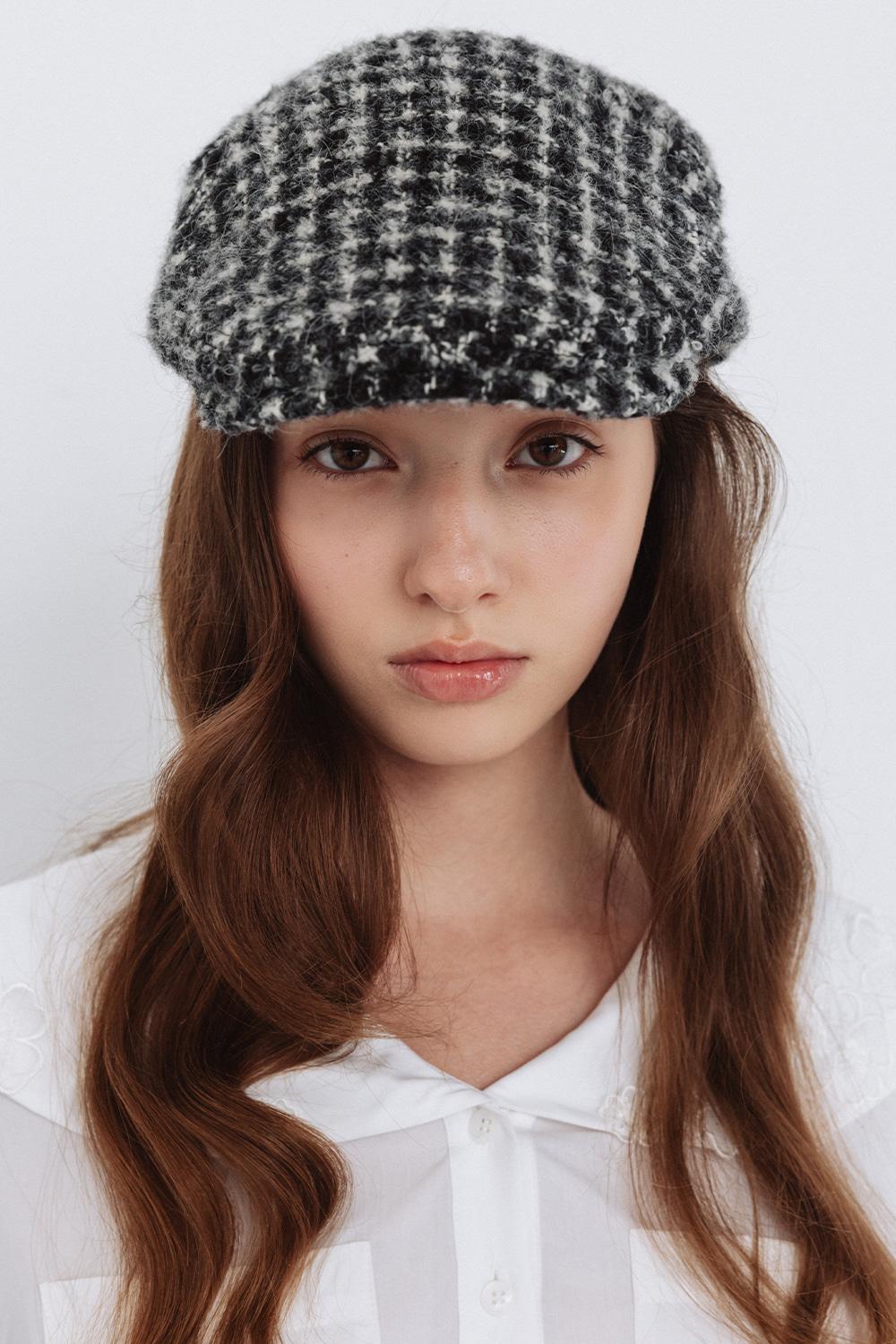 BACK RIBBON TWEED HUNTING CAP_TT5W701BK