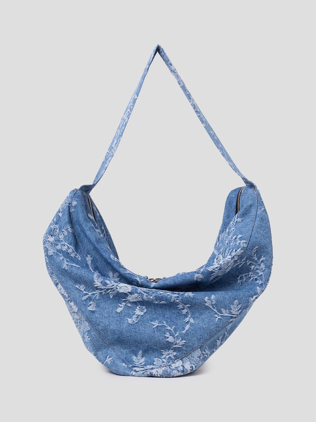Flower Jacquard Denim Triangle Bag - Blue