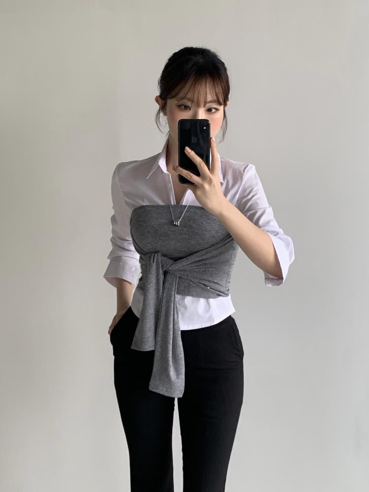 골지 묶음 튜브탑(뷔스티에 겸용) 2 colors 그레이 진네이비