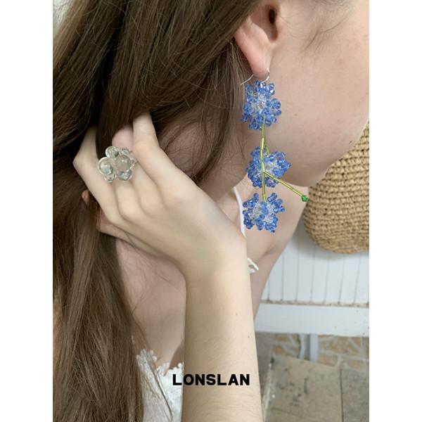 LONSLAN Elegant Blue Bead Bouquet Flowering Ear Accessories
