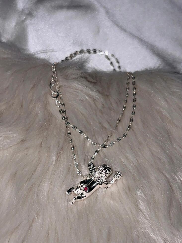 rose baby cupid necklace