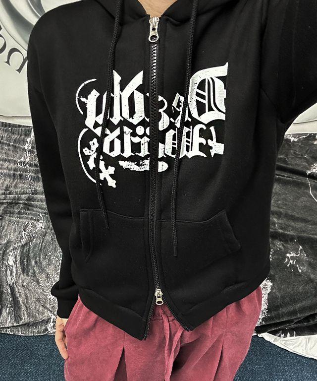 (3col) 힙한 스트릿 레터링 투웨이 지퍼 크롭 후드집업_아담드리