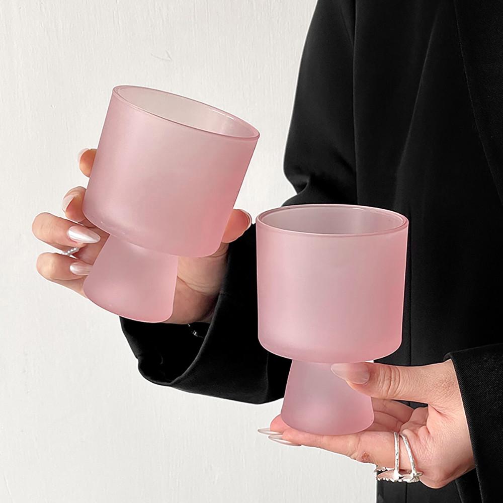 그레이스홈 핑크 무광 고블렛 글라스 유리컵 카페 커피잔 230ml