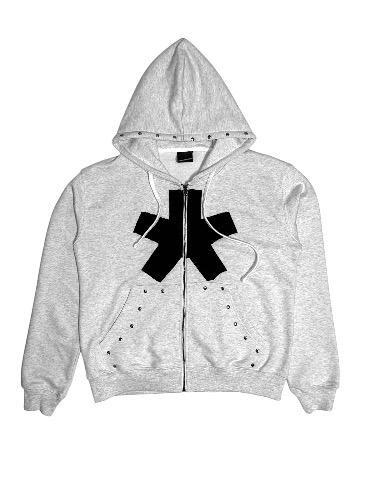 [SMOKEASTAR] STAR PATCHED HOODIE ZIP-UP (GREY)