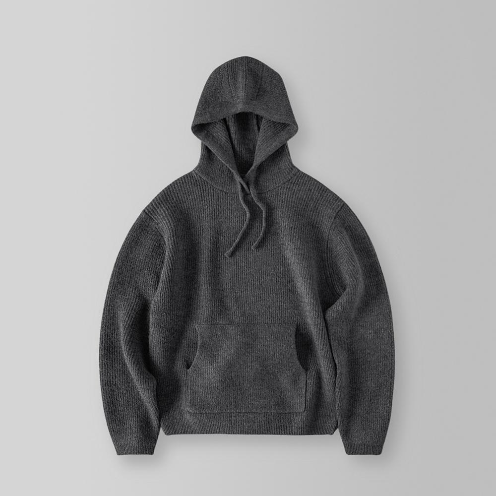 부클레 오버핏 후드 니트_Charcoal
