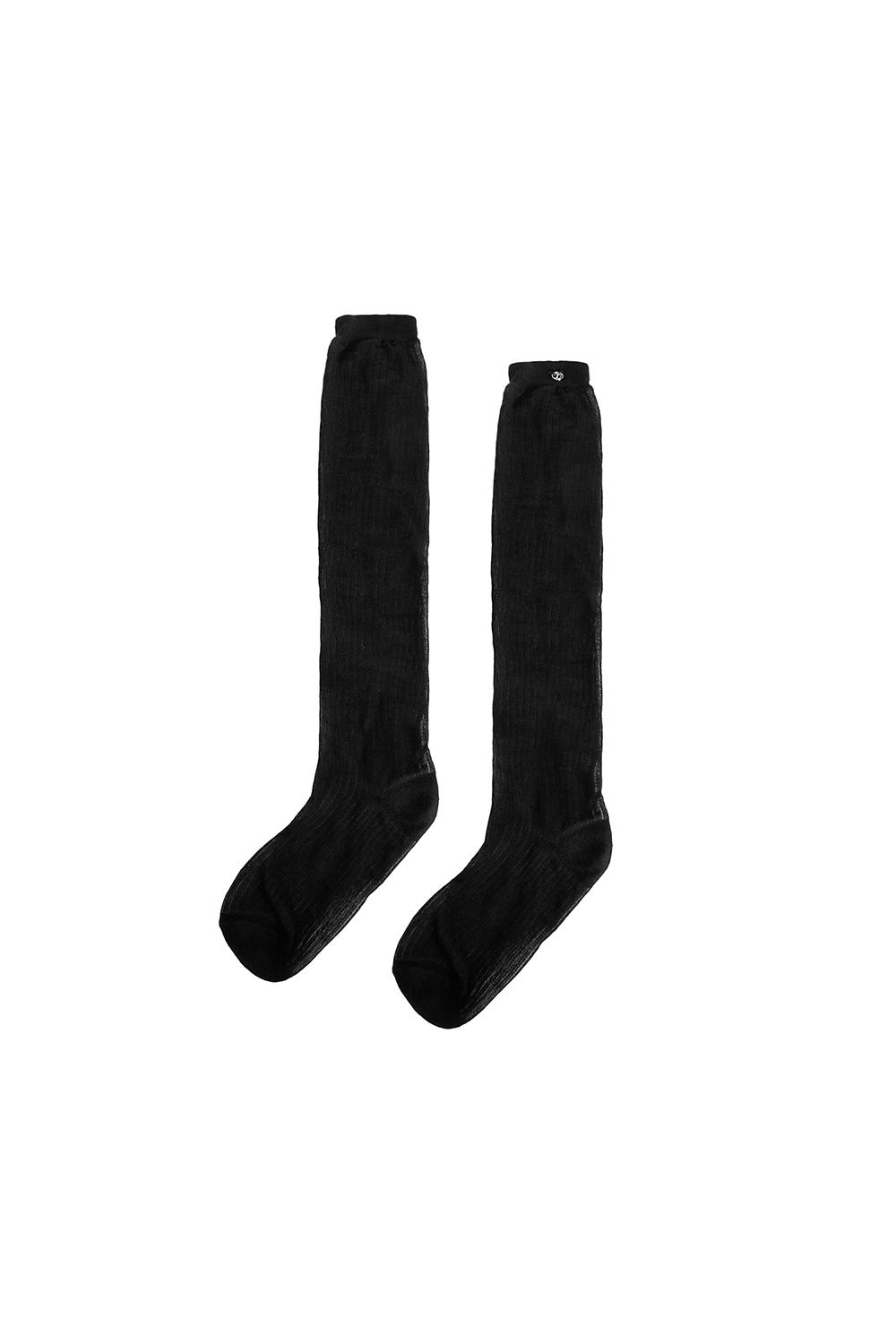 Relaxed See-through Knee-High Socks [ Black ]