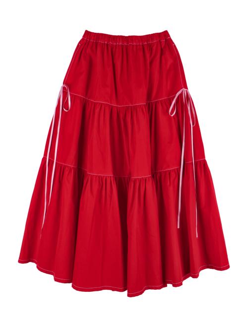 SILK RIBBON TIERD SKIRT_RED