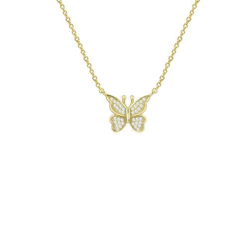 THE PAVE' BUTTERFLY PENDANT NECKLACE - GOLD VERMEIL