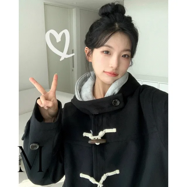 [졸귀,,🐰🖤] 윈터 블랙 후드 누빔 떡볶이 롱코트