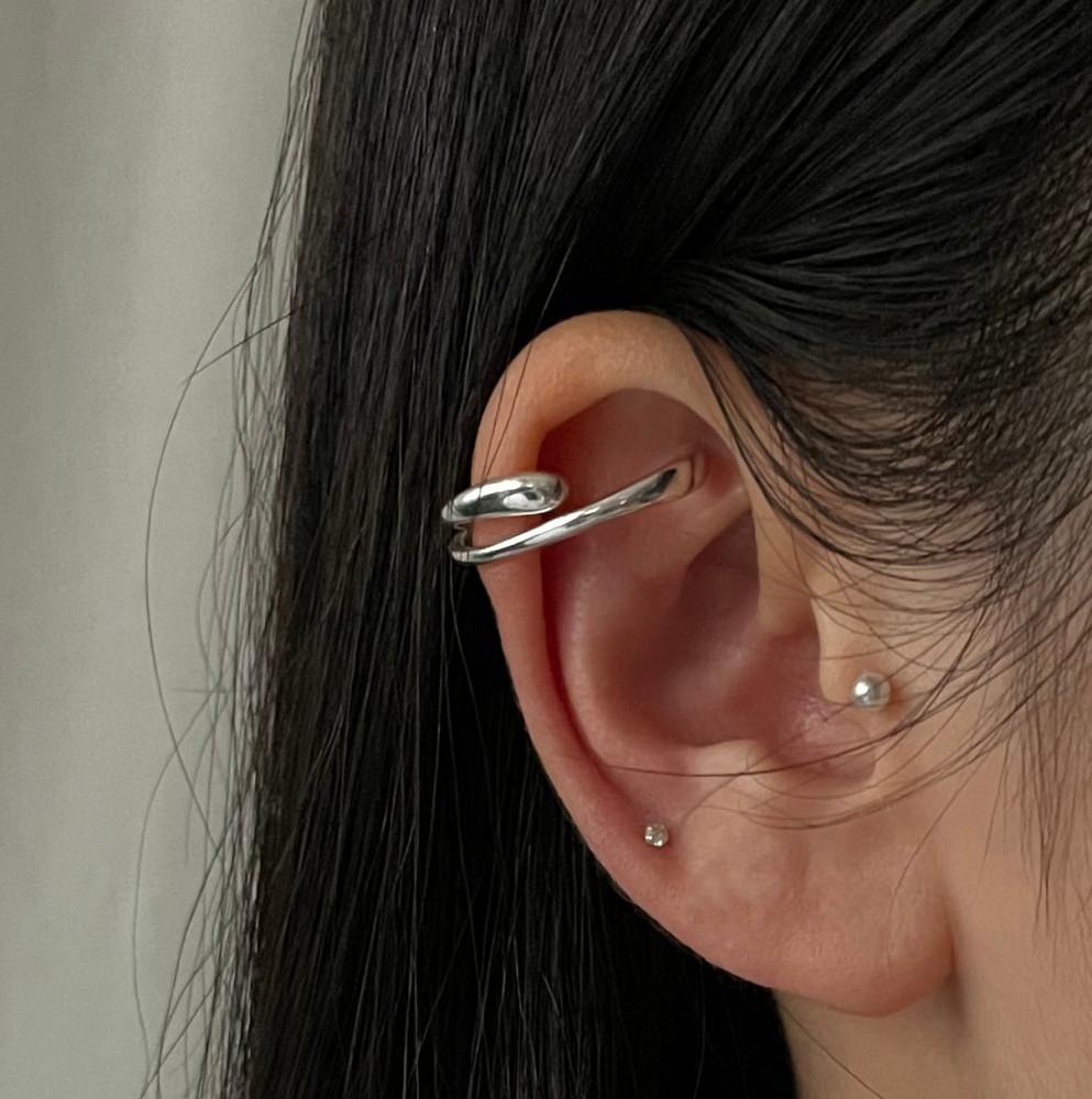 nudea - 누데아 투라인 볼드 레이어드 이어커프 실버 귀찌 silver925