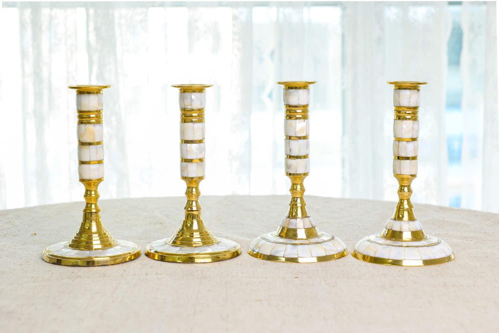 [중고] 빈티지 자개 브라스 촛대 Vintage Mother of Pearl Candlestick Holder