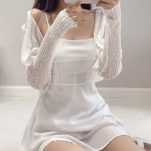 신상할인!당일발송!시스루 골지 미니 카디건 봄 여름 가을 긴팔 데일리 크롭 니트 볼레로