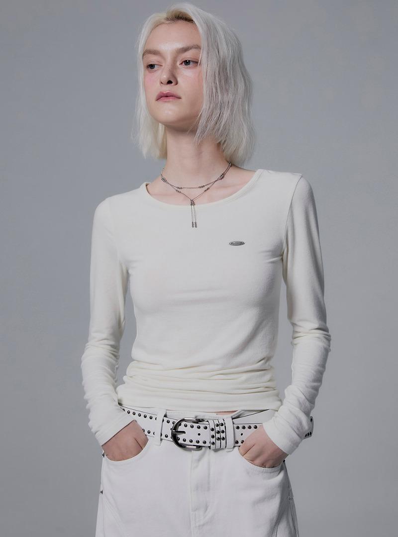 [5579] 로고 슬림 롱 슬리브 (화이트)