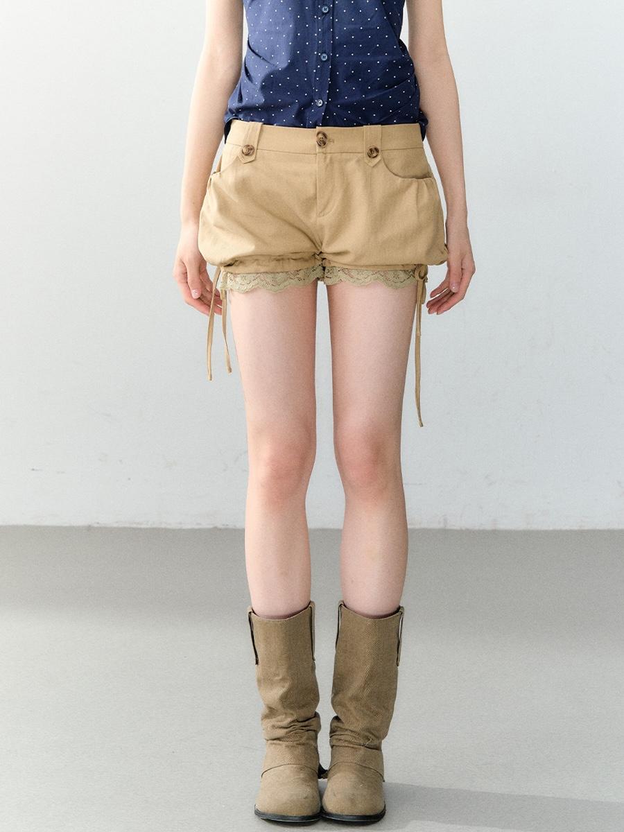 SOOTE SEASON Retro Lace Trim Lantern Shorts