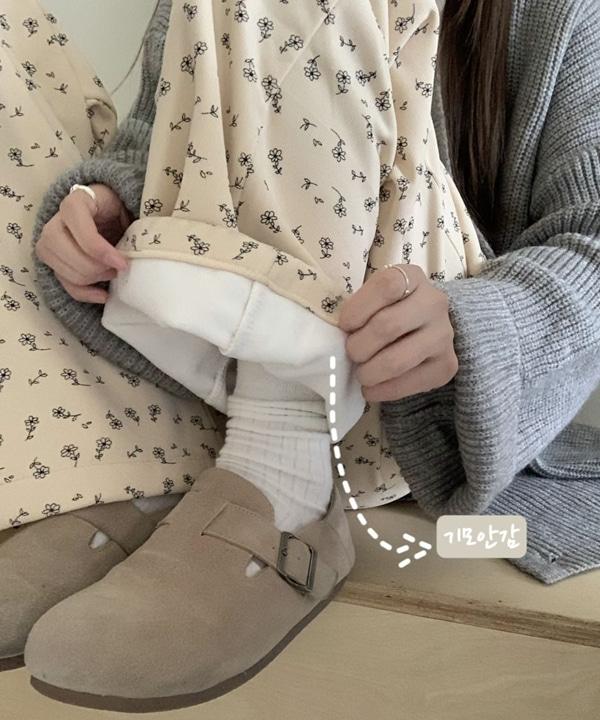 허니퓨어 [기모안감/힙&유니크]드로잉 플라워 기모 코듀로이 골덴 와이드 팬츠